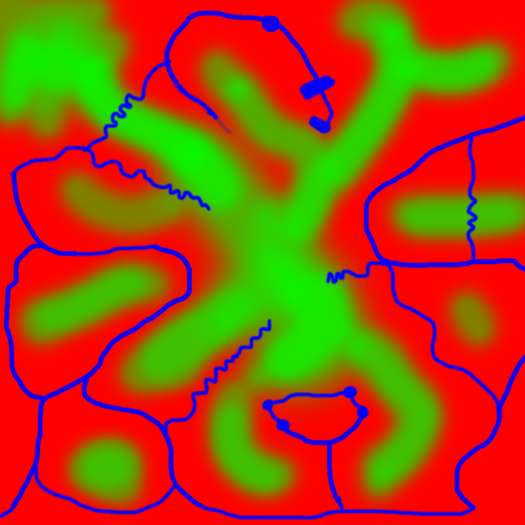 An alpha map can describe where 4 textures are painted onto the terrain.